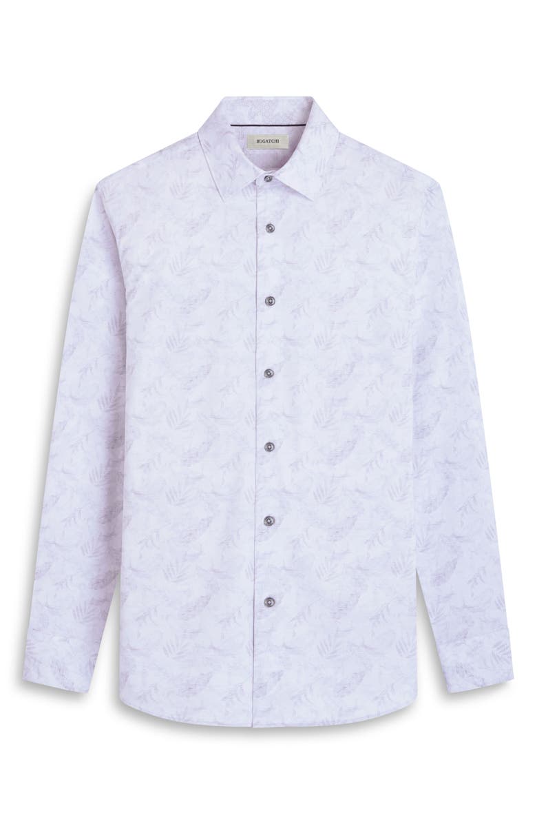 Bugatchi Jimmy OoohCotton<sup>®</sup> Leaf Print Button-Up Shirt, Alternate, color, Platinum