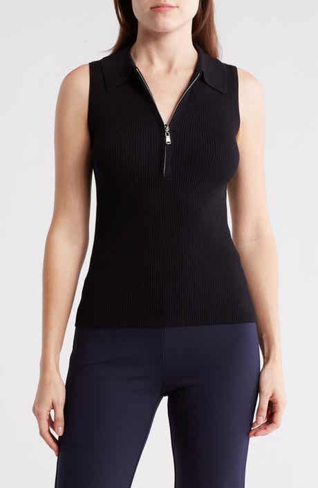 T Tahari Half Zip Sleeveless Polo Sweater