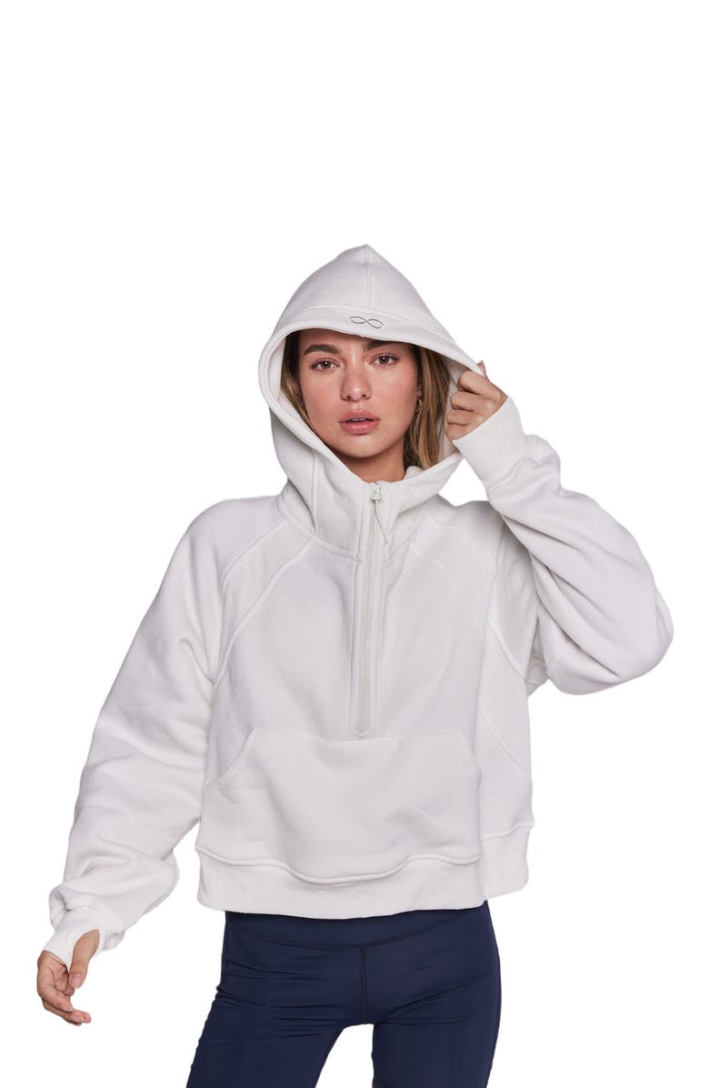 Rebody Active Effortless Fleece Half Zip Hoodie, Alternate, color, Brilliant White