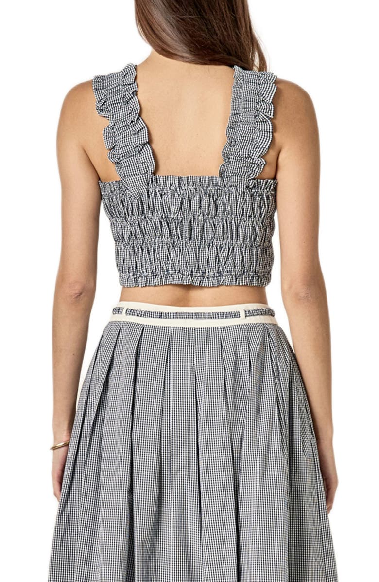 English Factory Plaid Smocked Crop Tank, Alternate, color, Blue