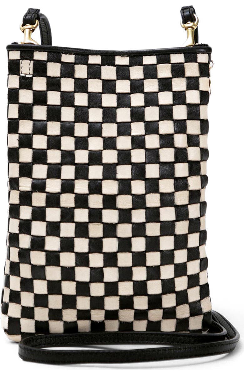 Clare V. Poche Woven Leather Crossbody Bag, Main, color, Black/ Cream Woven Checker