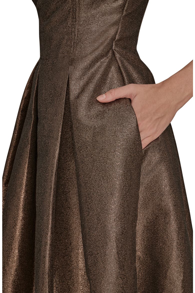 Metallic Pleated Strapless Fit & Flare Cocktail Dress, Alternate, color, VICUNA