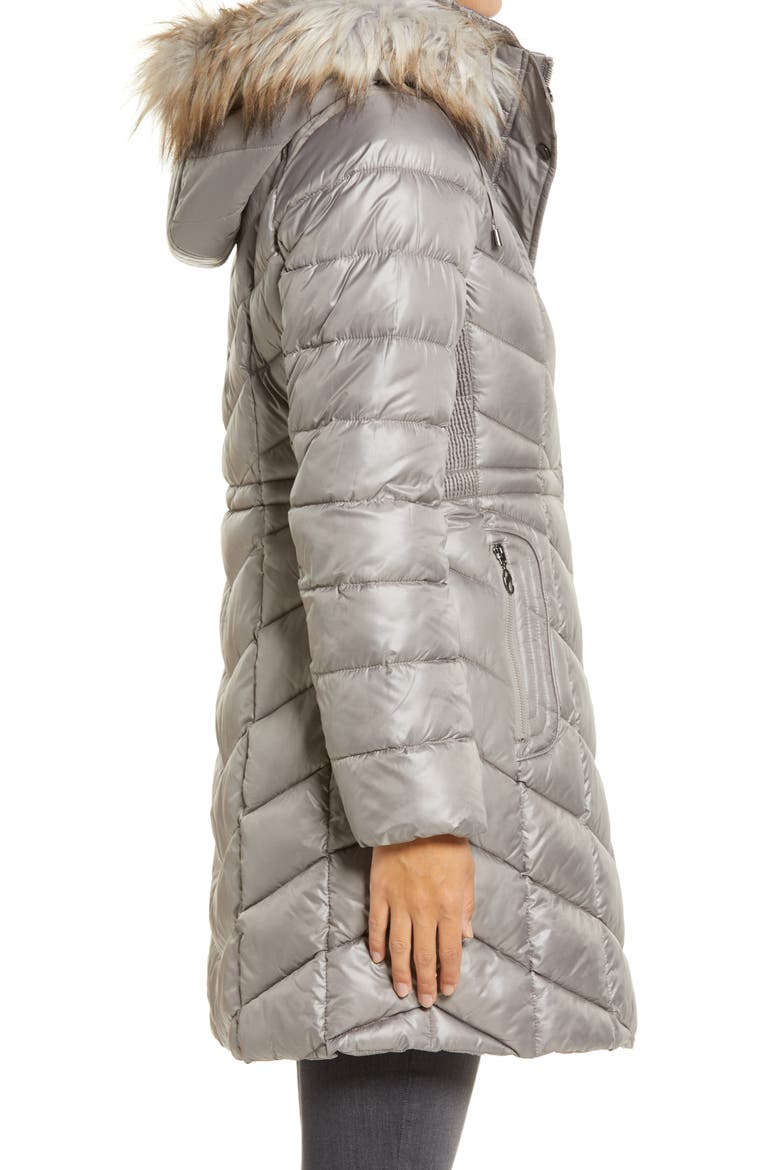 Faux Fur Trim Hooded Puffer Jacket, Alternate, color, GRANITE