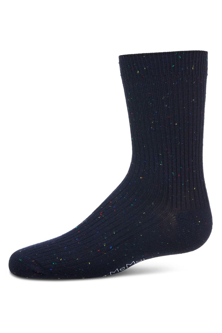 Thin Ribbed Speckled Crew Sock, Main, color, Navy