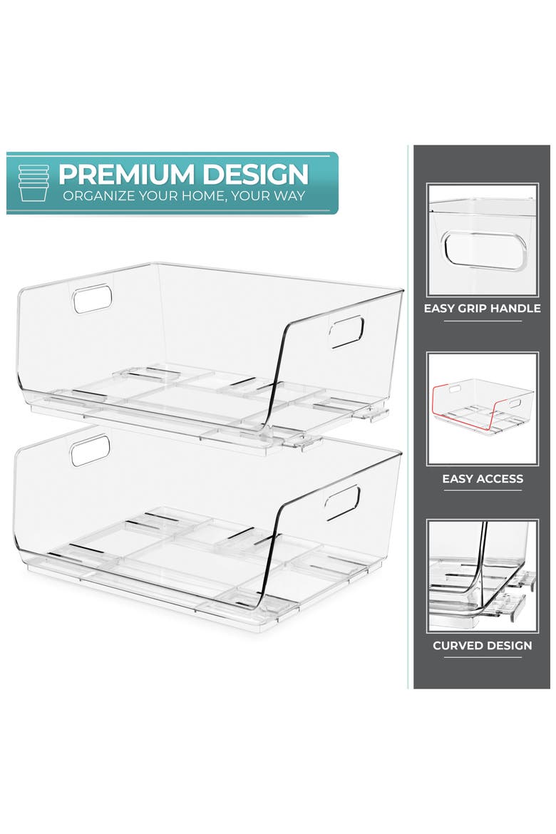 Set of 2 Large Open Front Stackable Bins, Alternate, color, CLEAR