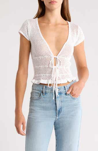 PacSun Madeline Open Stitch Tie Front Cotton Top