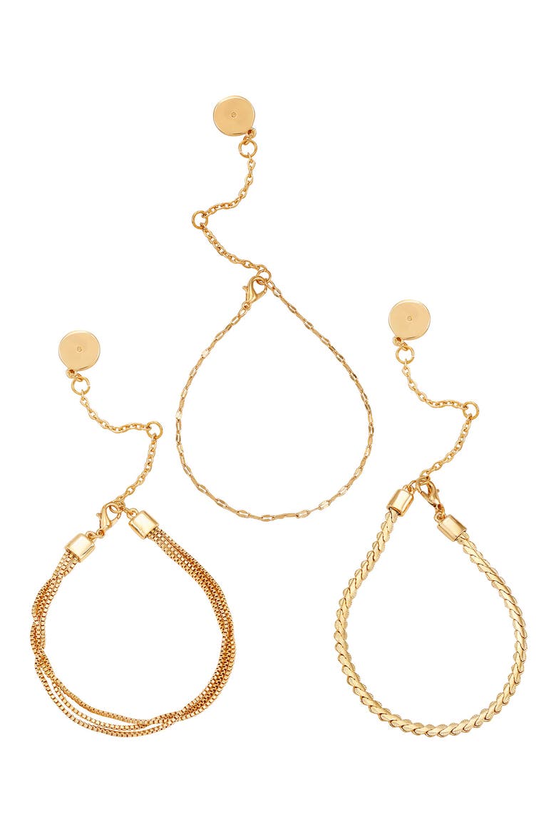 Set of 3 Bracelets, Alternate, color, GOLDTONE