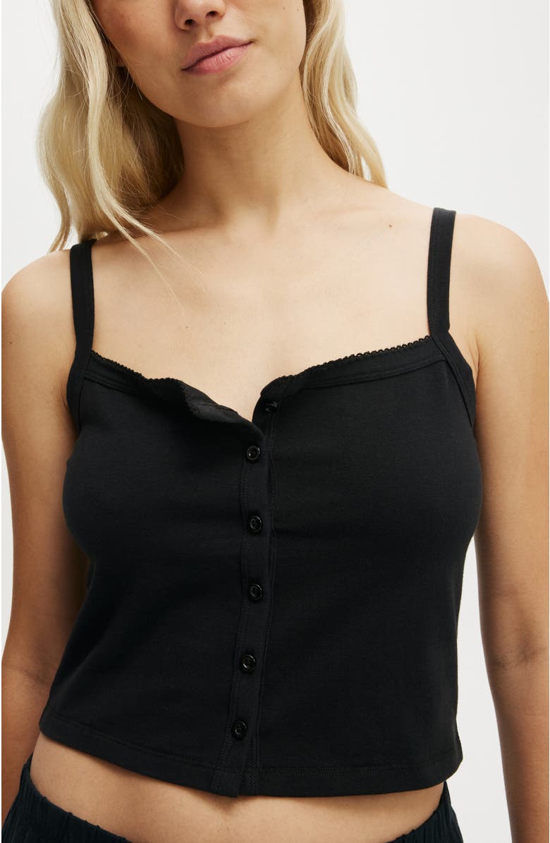 COTTON ON BODY Women's Peached Jersey Button Up Cami, Alternate, color, Black