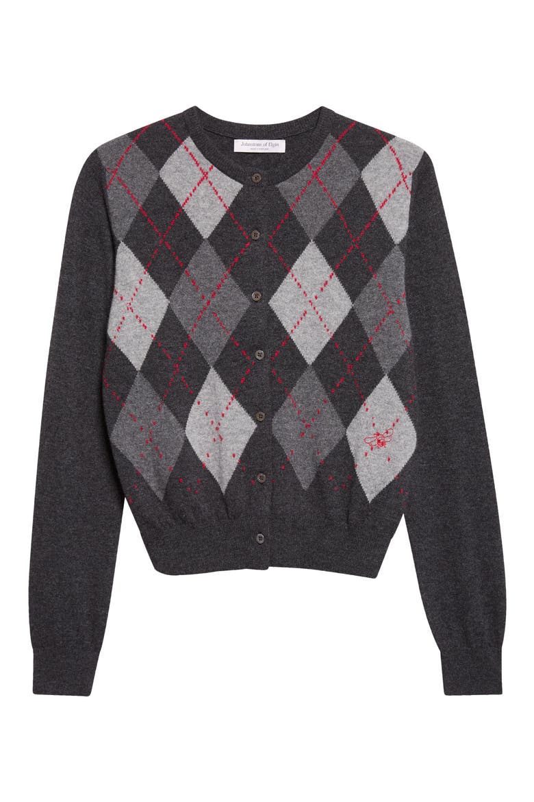 Clan Argyle Plaid Cashmere Cardigan, Alternate, color, CHARCOAL COLOURWAY