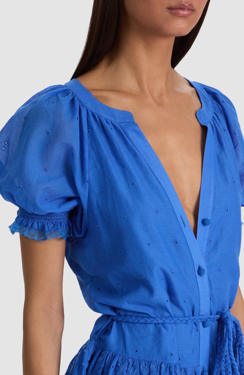 Alice + Olivia Thalia Cotton Puff Sleeve Minidress, Alternate, color, Blue Iris