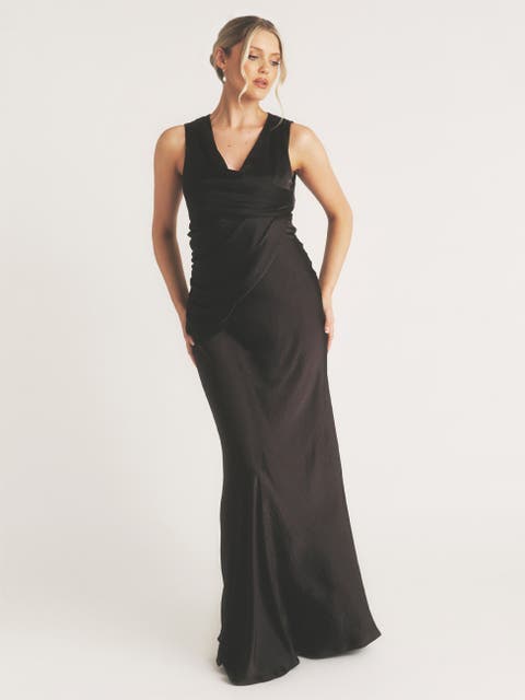 Plunge Drape Satin Bridesmaid Dress