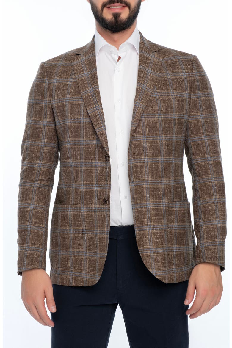 Plaid Sport Coat, Main, color, DARK BROWN