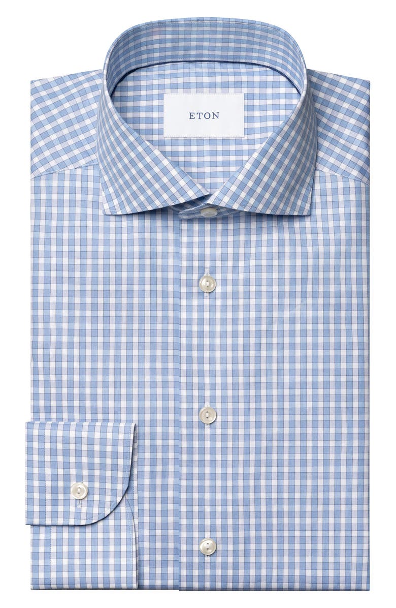 Eton Slim Fit Check Dress Shirt, Alternate, color, Medium Blue