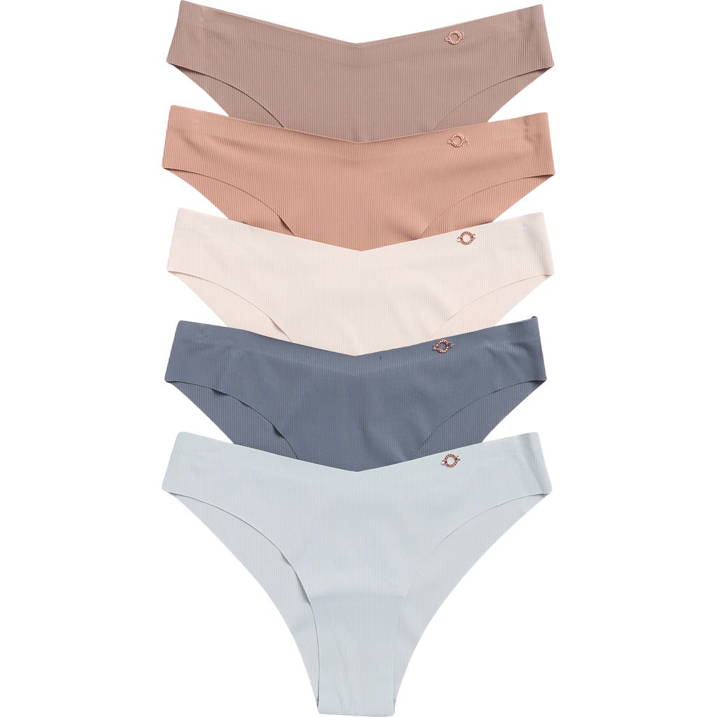Danskin Assorted 5-pack V-waist Ribbed Microfiber Thongs In Multi