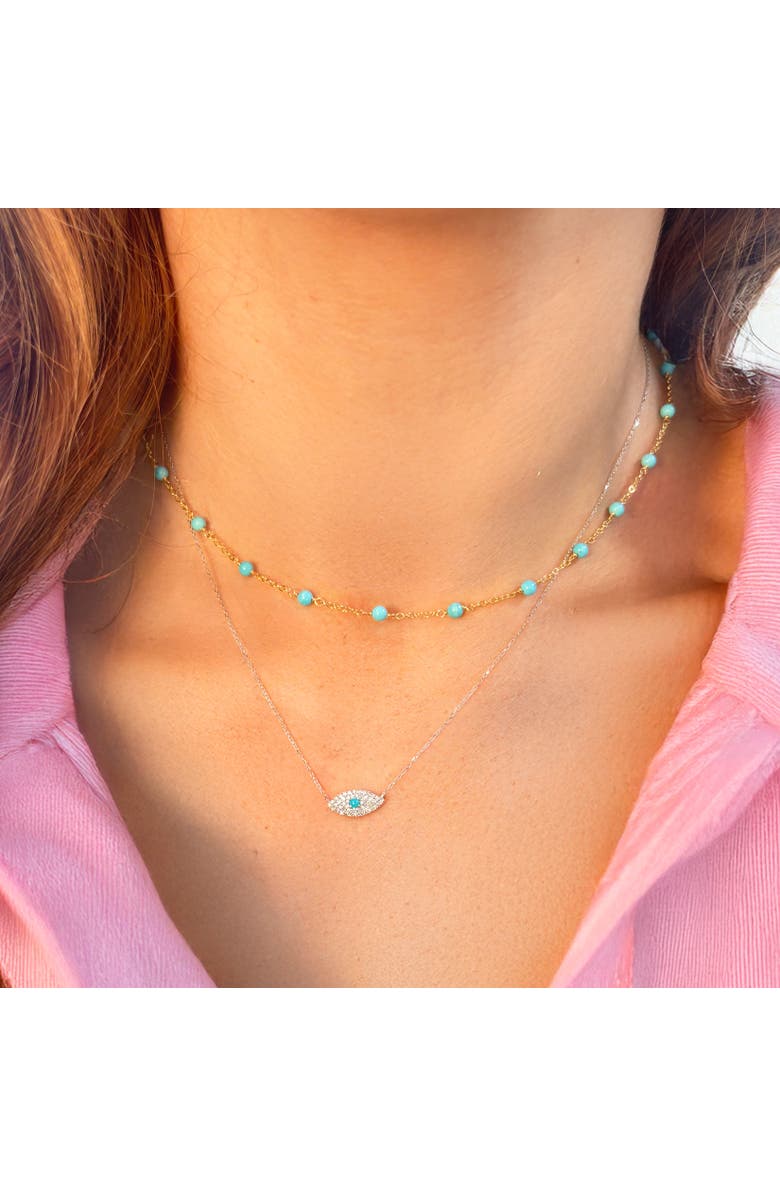 The Lovery Fine Jewelry Turquoise Diamond Evil Eye Necklace, Alternate, color, Turquoise