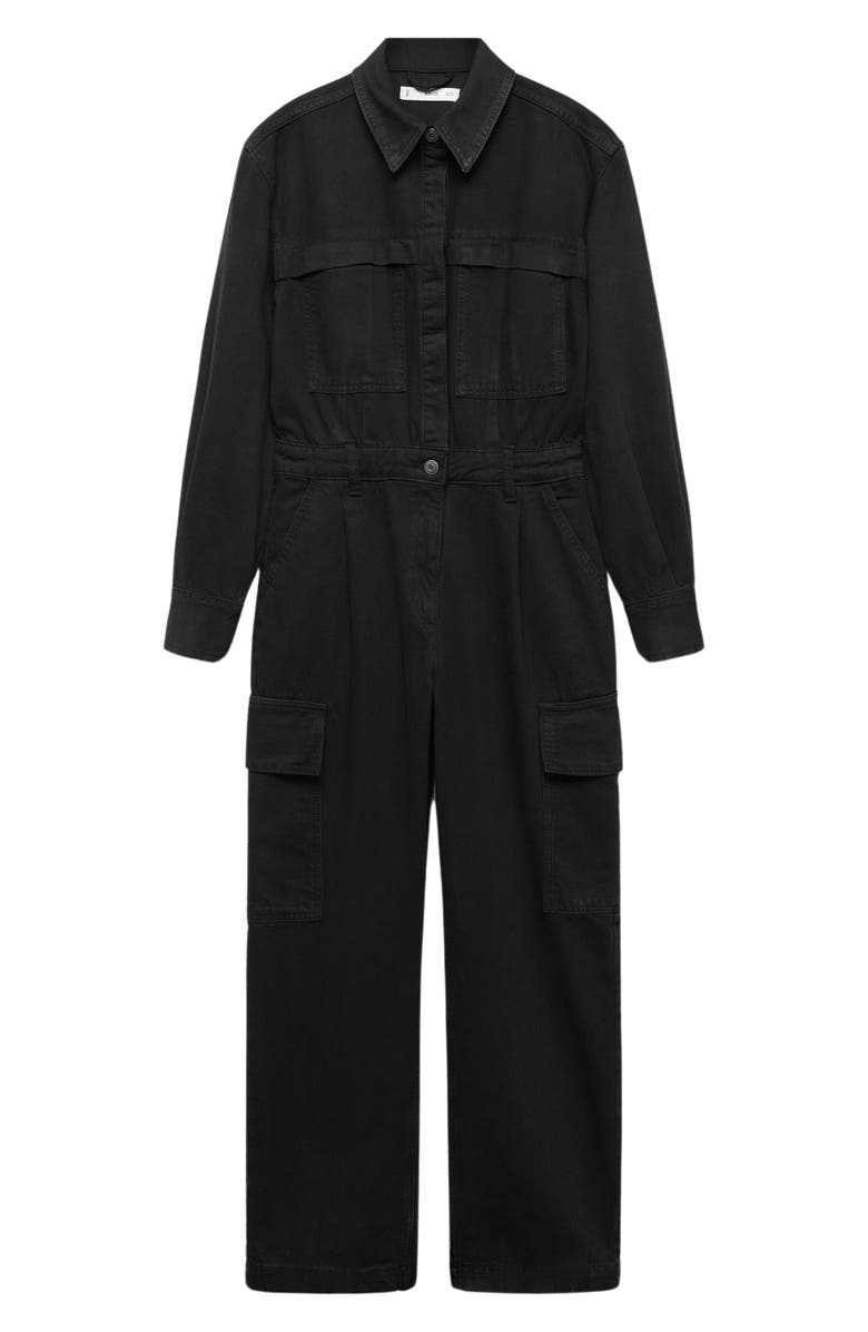 MANGO Long Sleeve Denim Cargo Jumpsuit, Alternate, color,