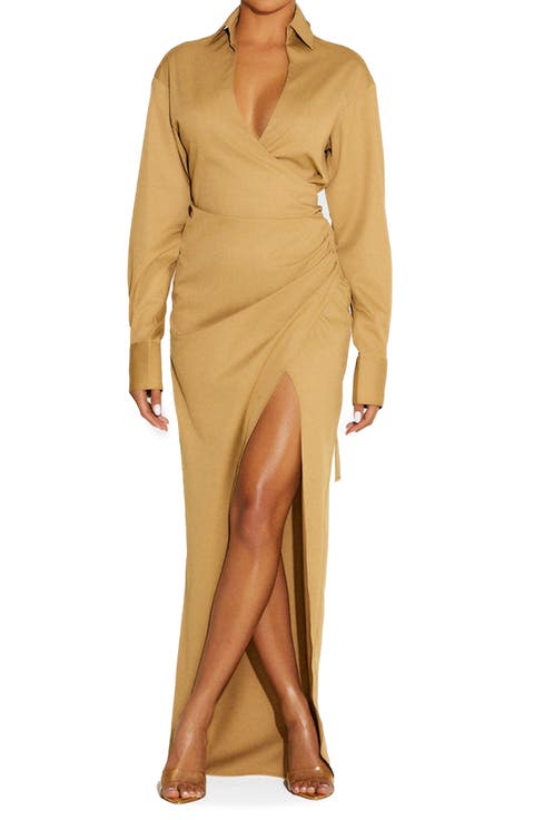 Long Sleeve Faux Wrap Dress