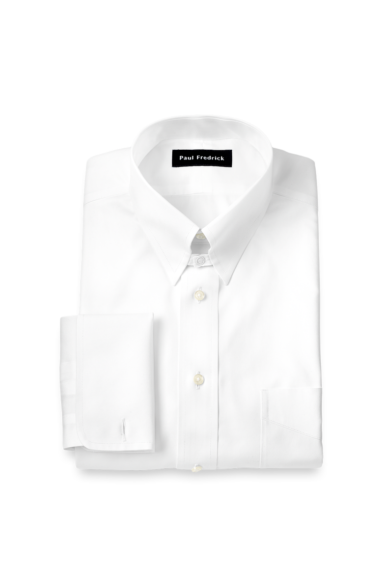 Paul Fredrick Non-iron Cotton Pinpoint Solid Snap Tab Collar French Cuff Dress Shirt, Main, color, White
