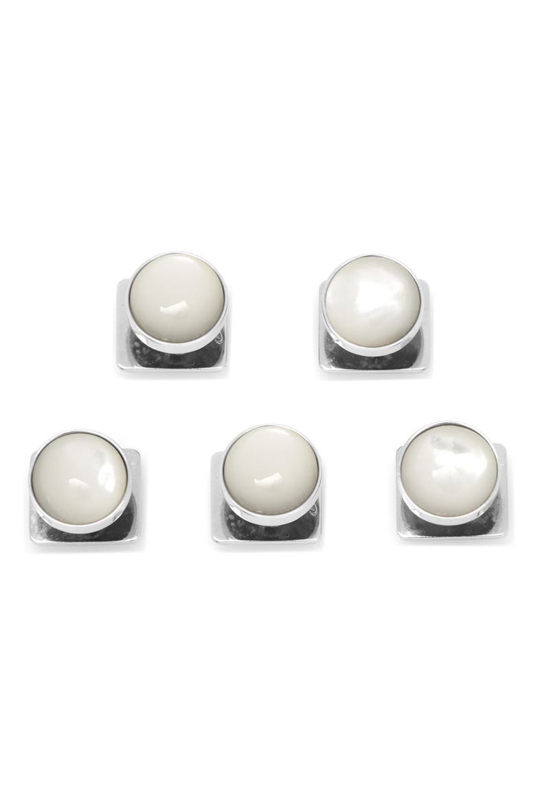 Mother-of-Pearl Cuff Links & Studs Set, Alternate, color, WHITE
