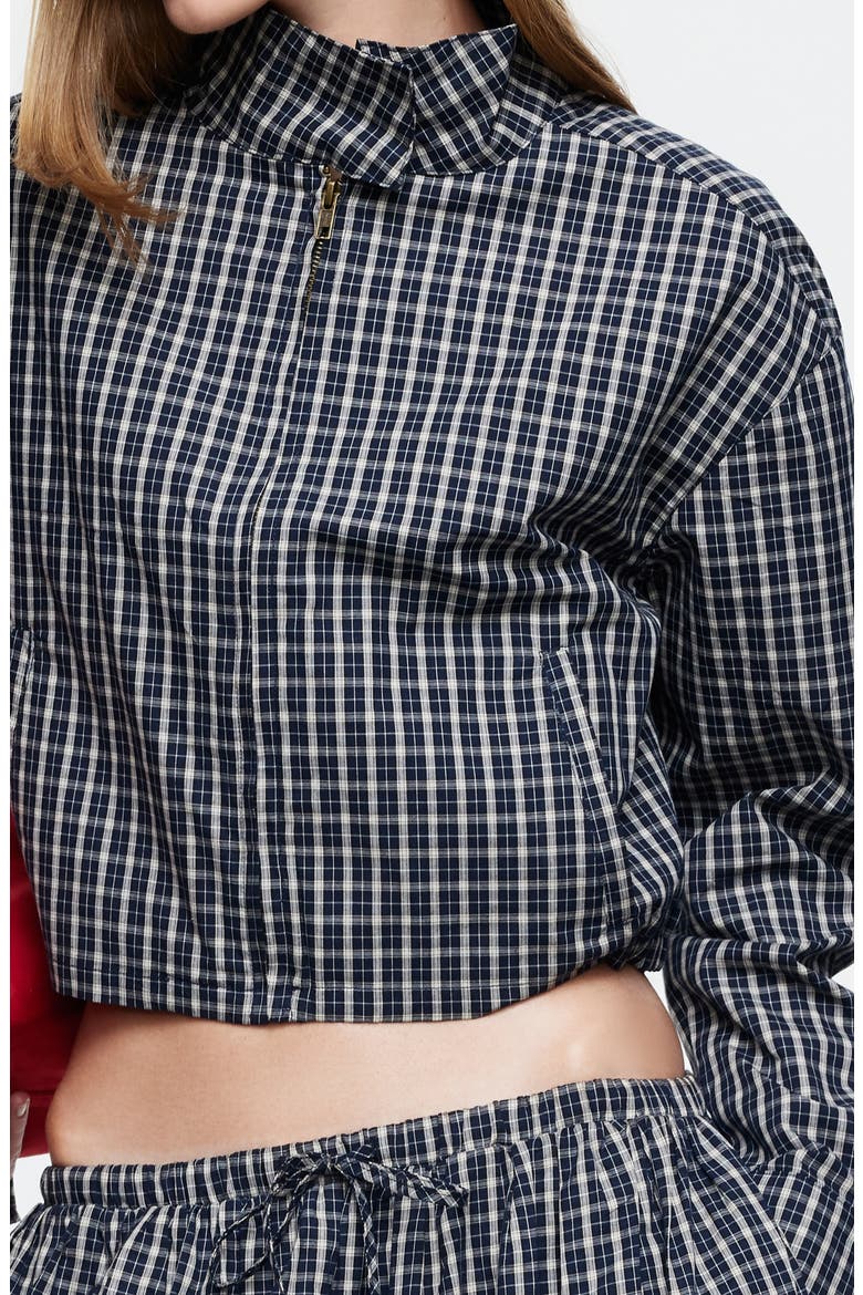 Aura Plaid Cotton Crop Jacket, Alternate, color, NAVY LEMON PLAID