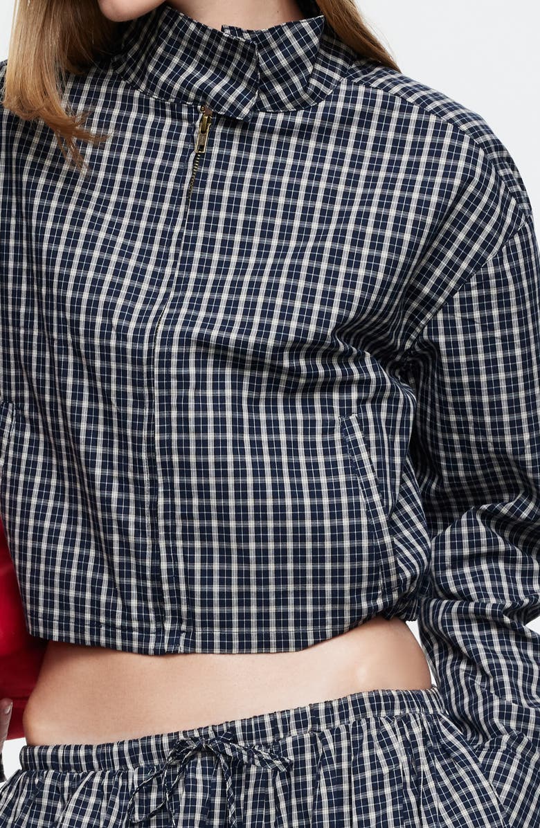 LIONESS Aura Plaid Cotton Crop Jacket, Alternate, color, Navy Lemon Plaid