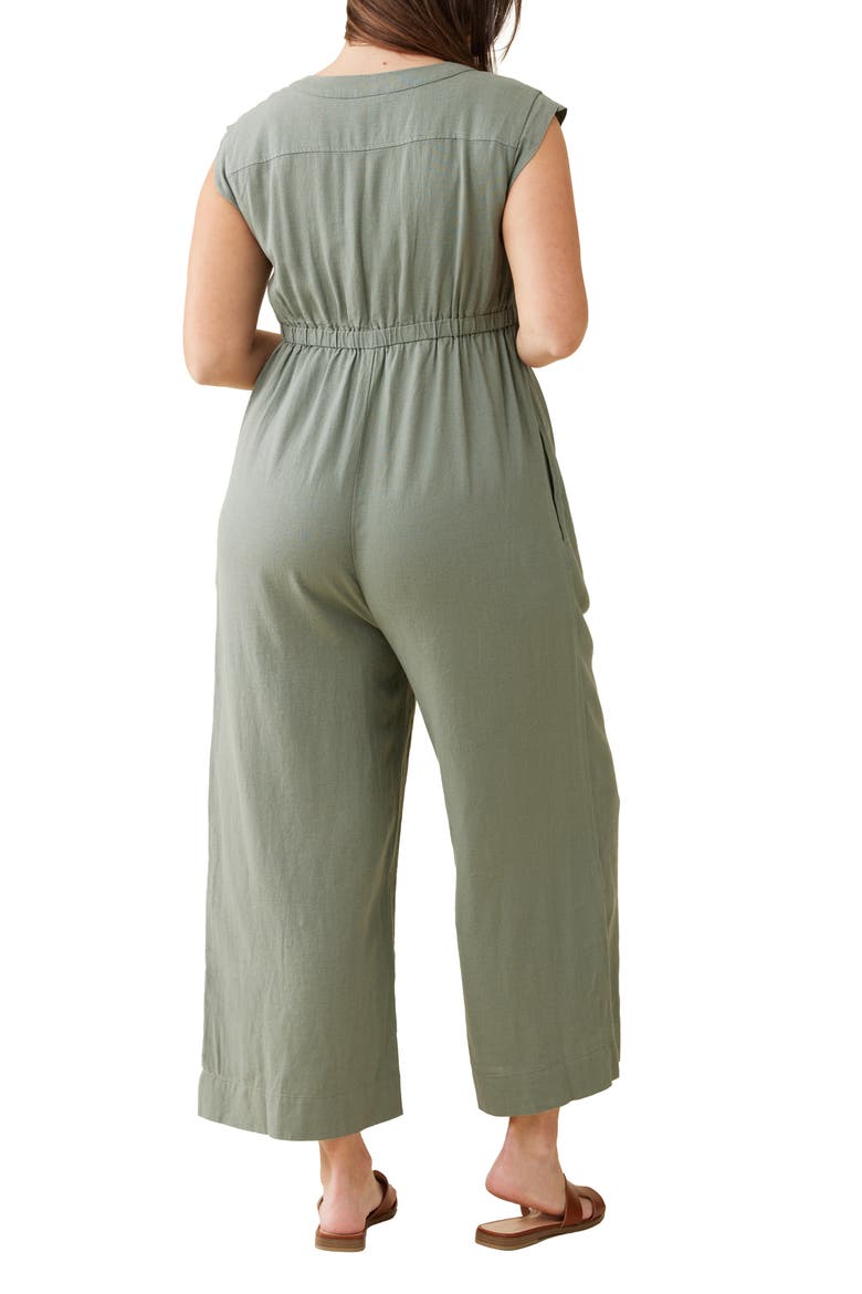 Sleeveless Linen Blend Maternity Jumpsuit, Alternate, color, AGAVE