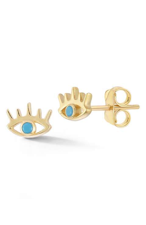 14K Evil Eye Stud Earrings