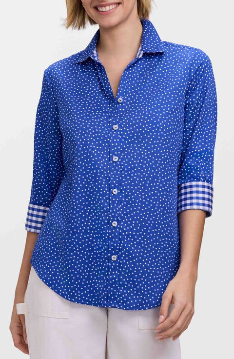 Margie Mini Dot Three-Quarter Sleeve Button-Up Shirt