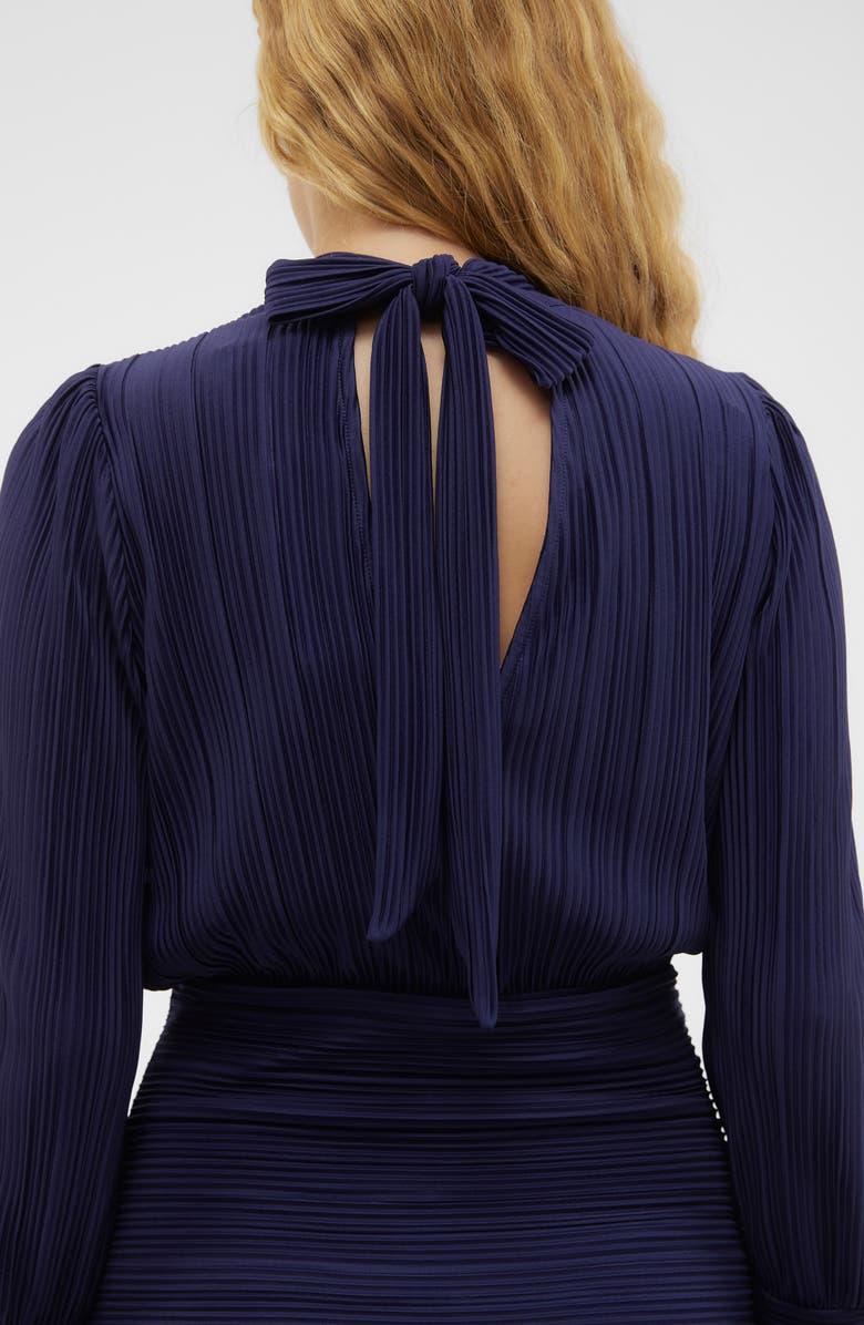 VERO MODA Aurora Long Sleeve Plissé Mock Neck Open Back Cocktail Dress, Alternate, color, 