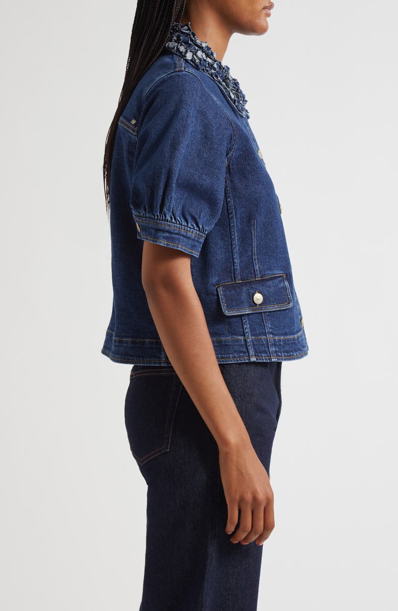 Cinq à Sept Ethel Petal Collar Short Sleeve Denim Jacket, Alternate, color, Oceane