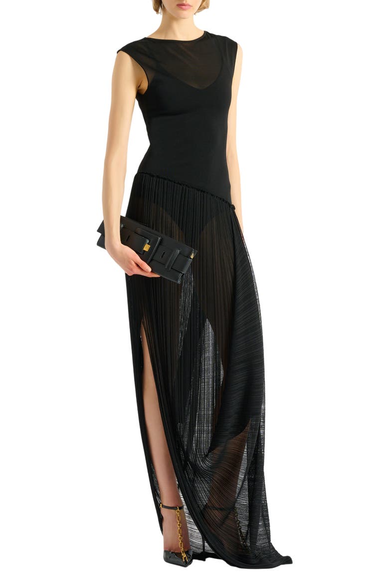 Long draped viscose dress, Main, color, black