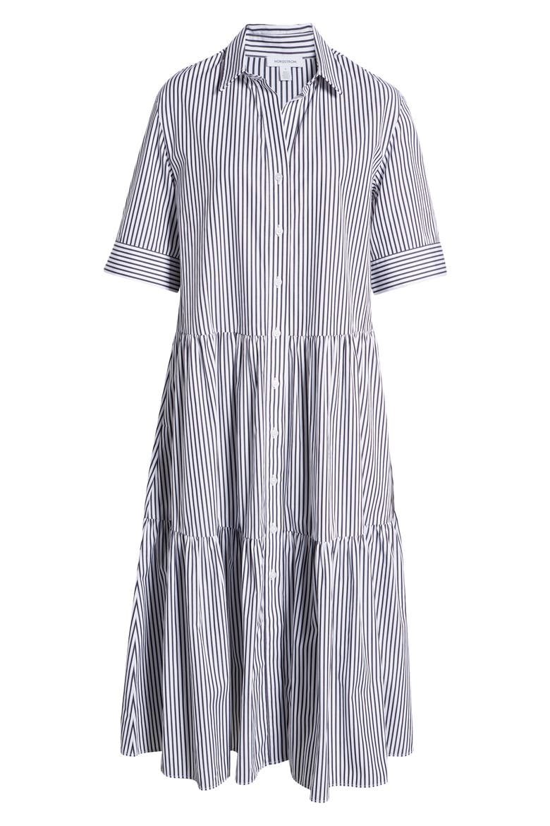 Women's Tiered Shirtdress, Alternate, color, WHITE- NAVY SAMBA STRIPE