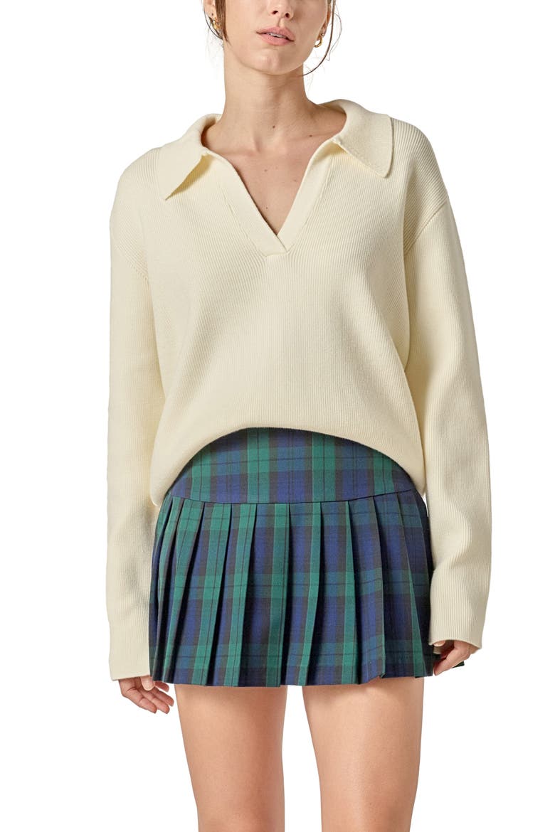 Oversize Johnny Collar Sweater, Alternate, color, CREAM