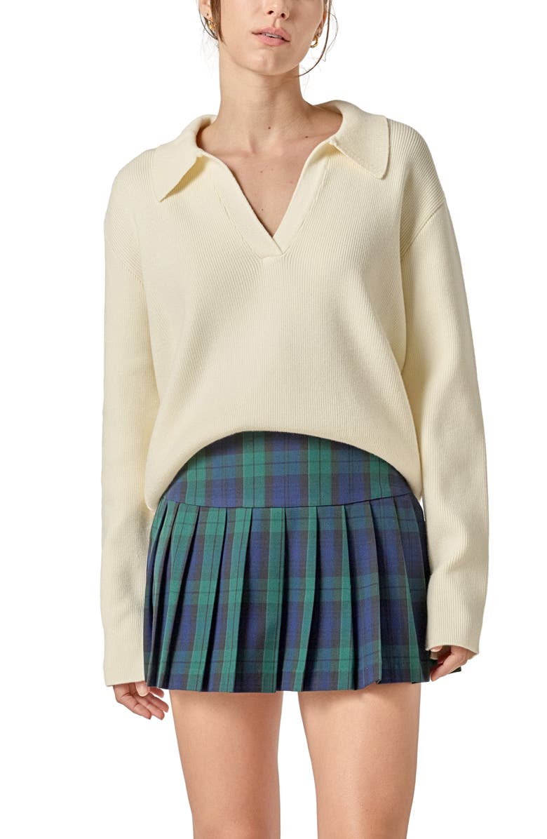 English Factory Oversize Johnny Collar Sweater, Alternate, color, Cream