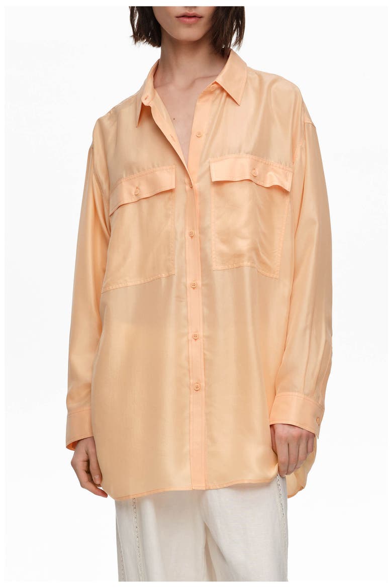 Oversized Silk Long Shirt, Main, color, ORANGE