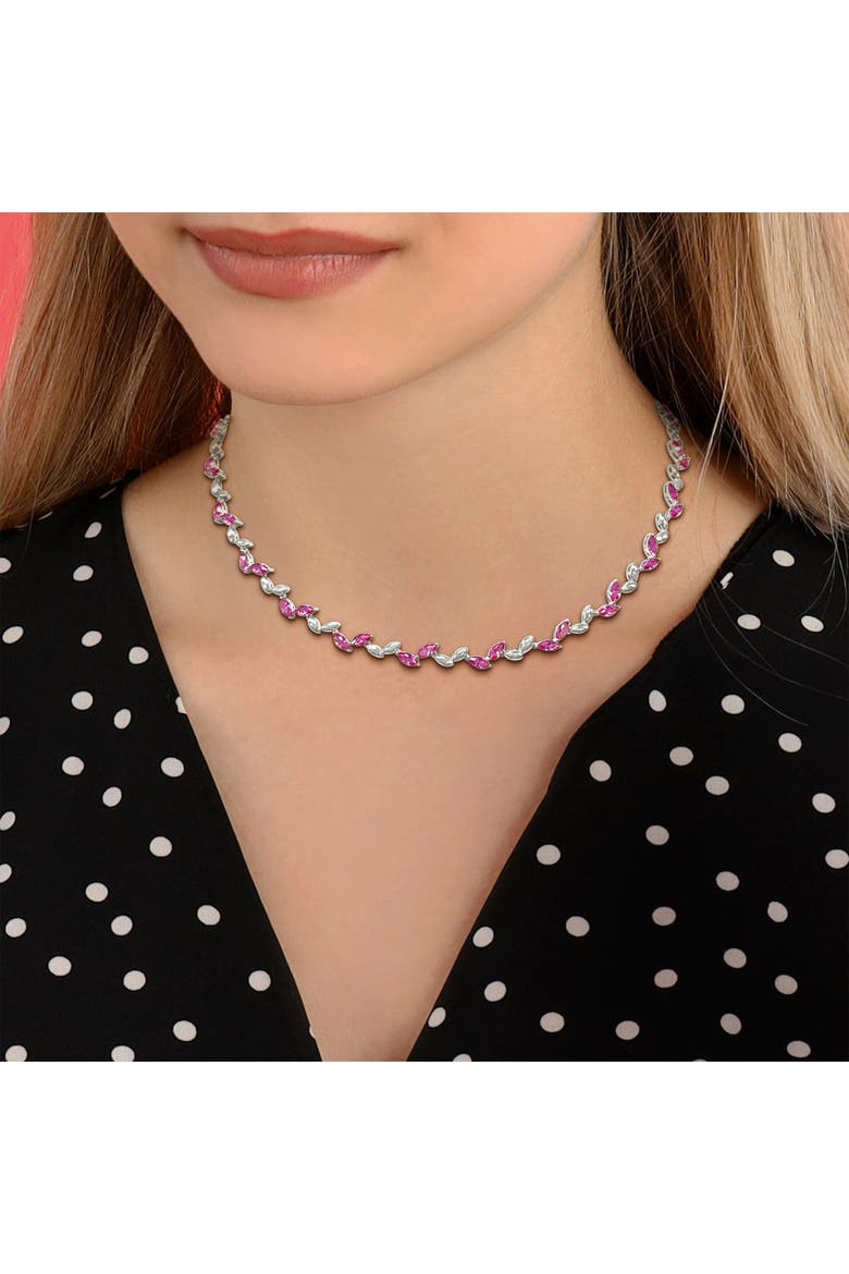 Created Pink Sapphire Alternate Leaf Necklace, Alternate, color, Created Sapphire