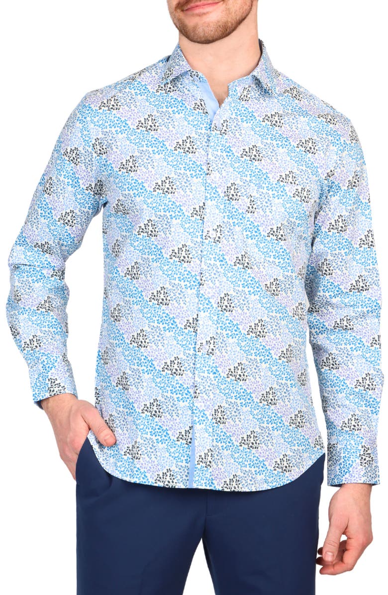 TailorByrd Twilight Vine Print Stretch Cotton Button-Up Shirt, Main, color, Blue