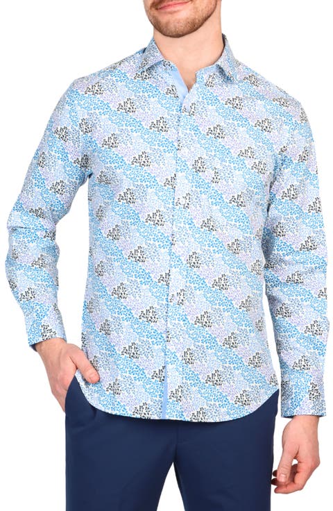 Twilight Vine Print Stretch Cotton Button-Up Shirt
