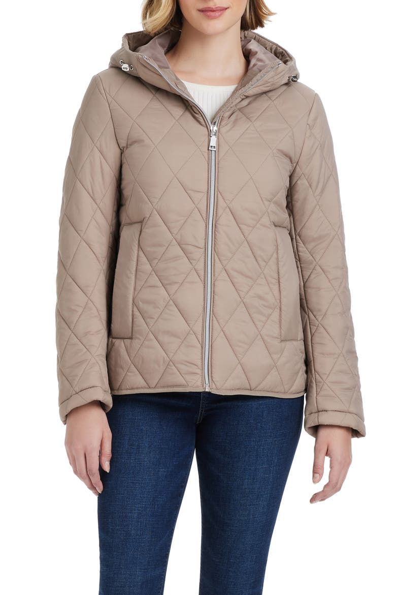 Water Resistant Hooded Quilted Jacket, Alternate, color, TAUPE