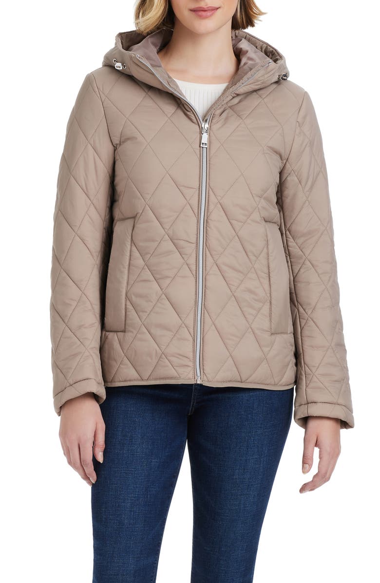 Vince Camuto Water Resistant Hooded Quilted Jacket, Alternate, color, Taupe