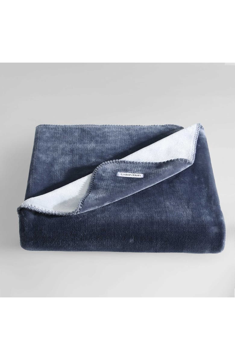 Calvin Klein Home Modern Reversible Throw Blanket, Alternate, color, Medium Blue