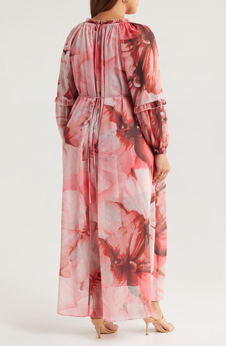 Socialite Metallic Floral Print Long Sleeve Maxi Dress, Alternate, color, Grey/ Pink