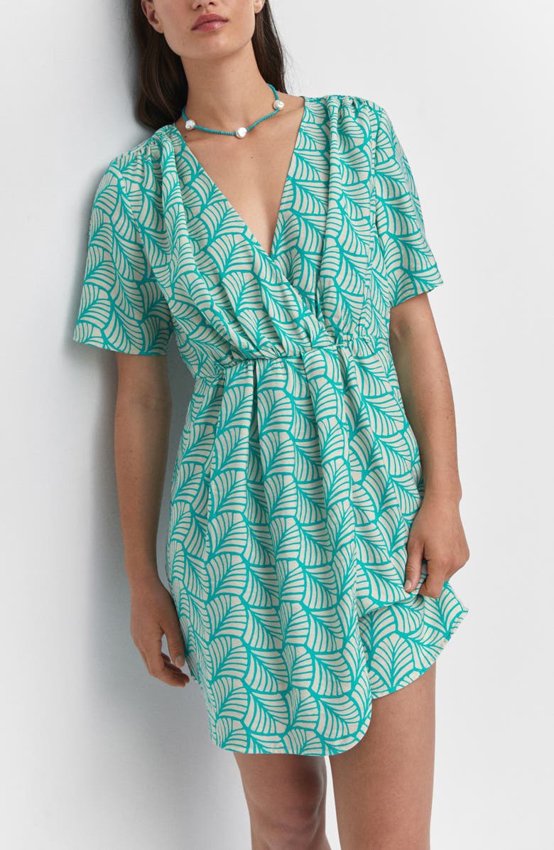 MANGO Faux-Wrap Minidress, Alternate, color, Turquoise