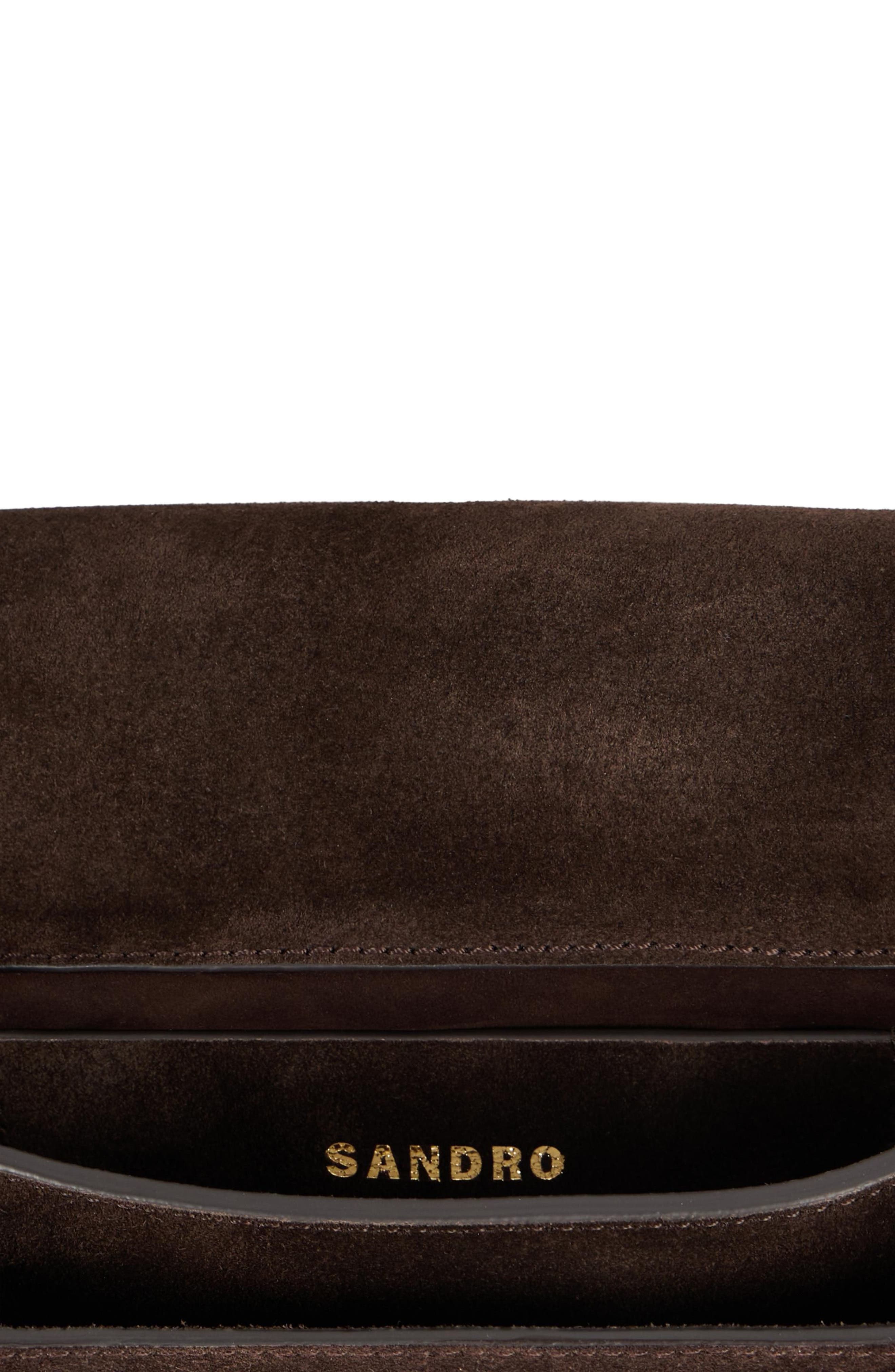 SANDRO LE MAMBO JANYS studded suede bag, Alternate, color, Black Brown