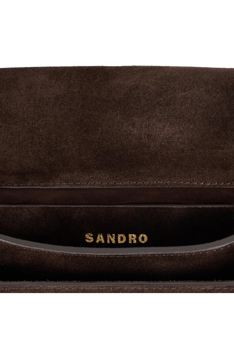 SANDRO LE MAMBO JANYS studded suede bag, Alternate, color, Black Brown