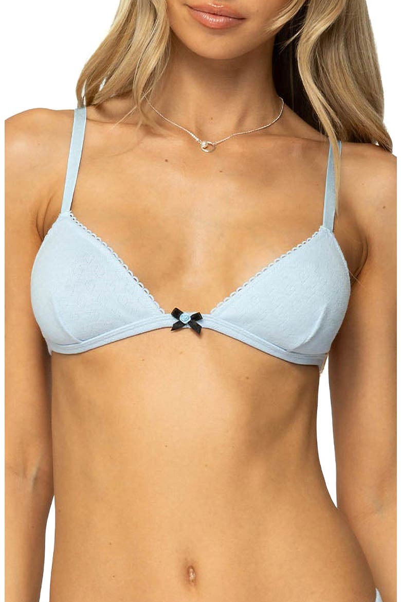 Delfina Pointelle Triangle Bikini Top, Main, color, BLUE