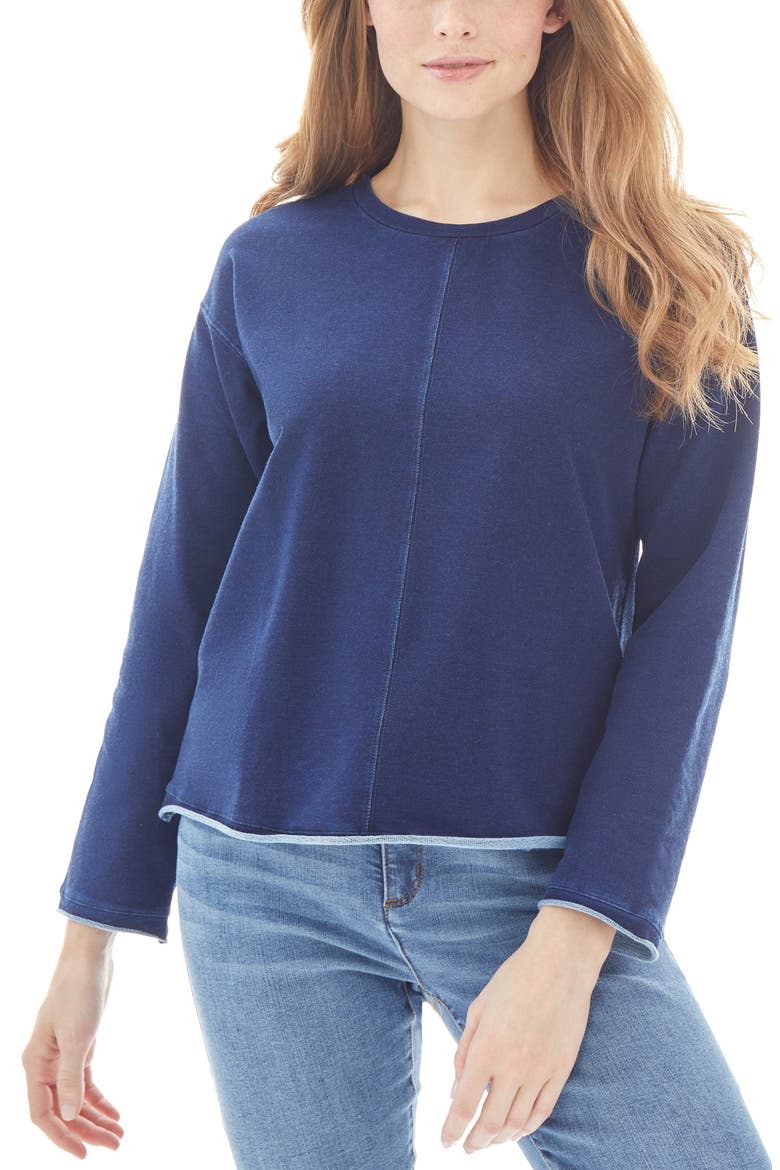 Drop Shoulder Cotton Blend Sweatshirt, Main, color, INDIGO RINSE WASH
