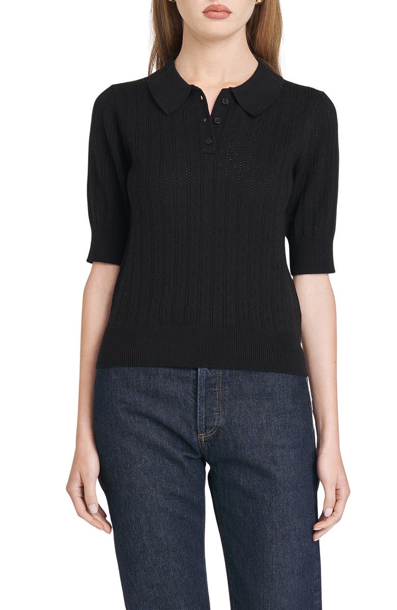 WAYF Taylor Short Sleeve Pointelle Polo Sweater, Main, color, 