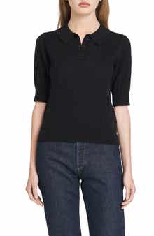 WAYF Taylor Short Sleeve Pointelle Polo Sweater