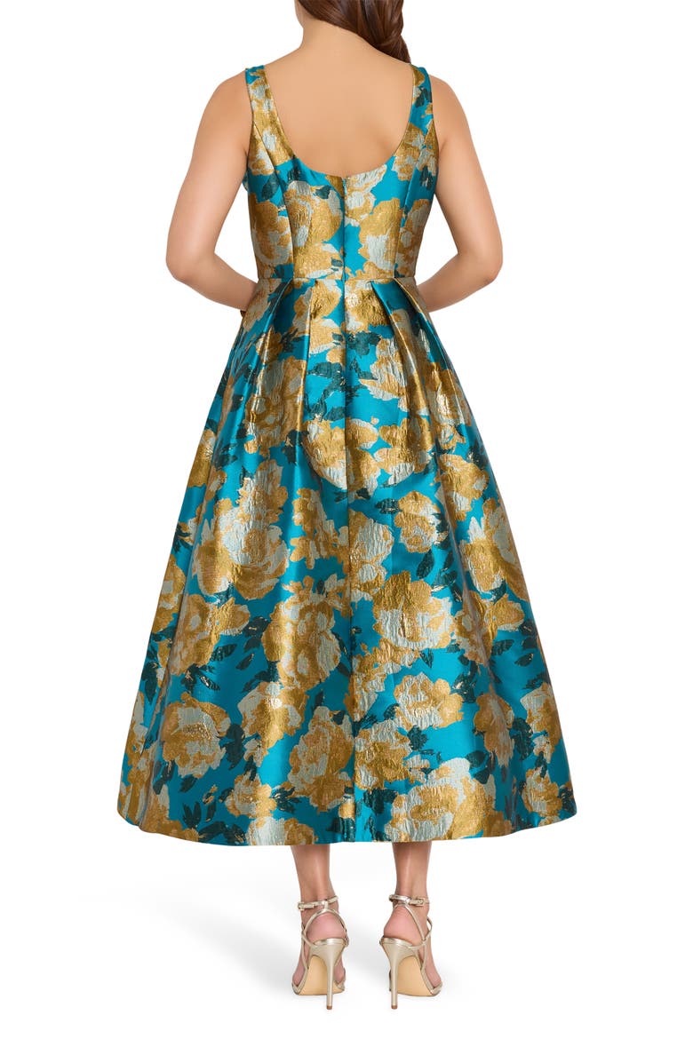 Brocade Sleeveless Cocktail Dress, Alternate, color, BLUE SUNFLOWER